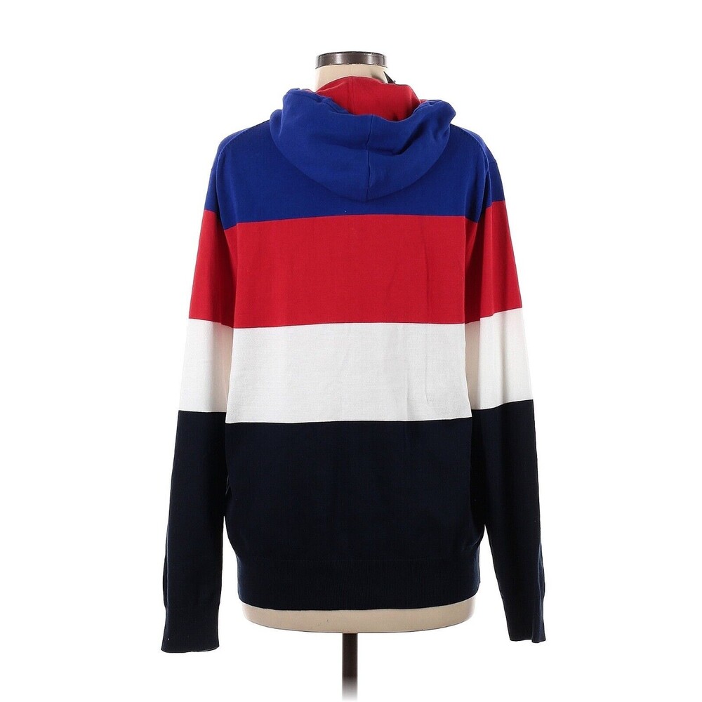 POLO RALPH LAUREN Red Blue Multi Colorblock Logo Pullover Hoodie Sweatshirt - M - Picture 2 of 2
